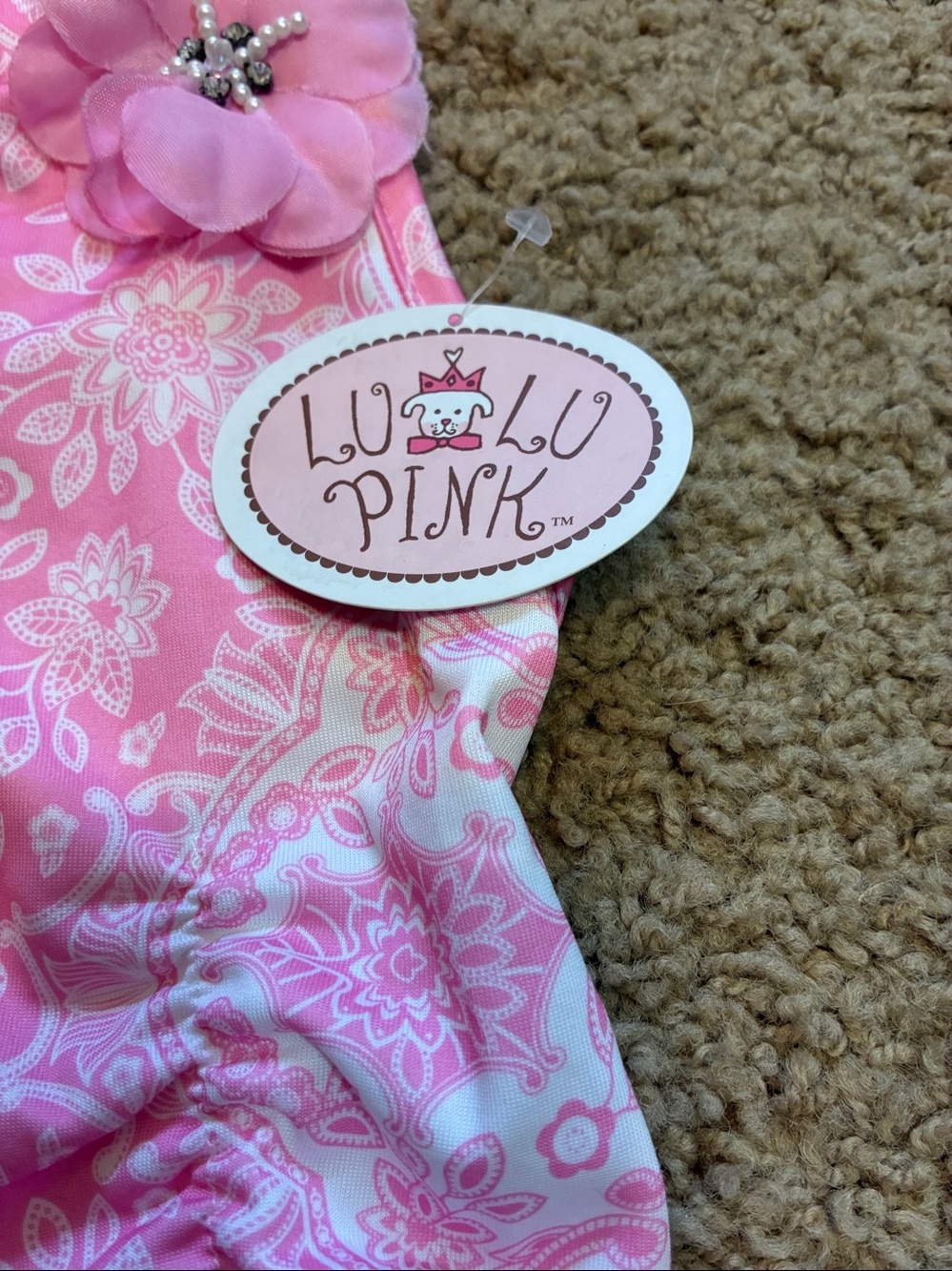 Dog dress Pink Floral Pet Halter Dress with Flower.Size Medium. - Picture 3 of 8